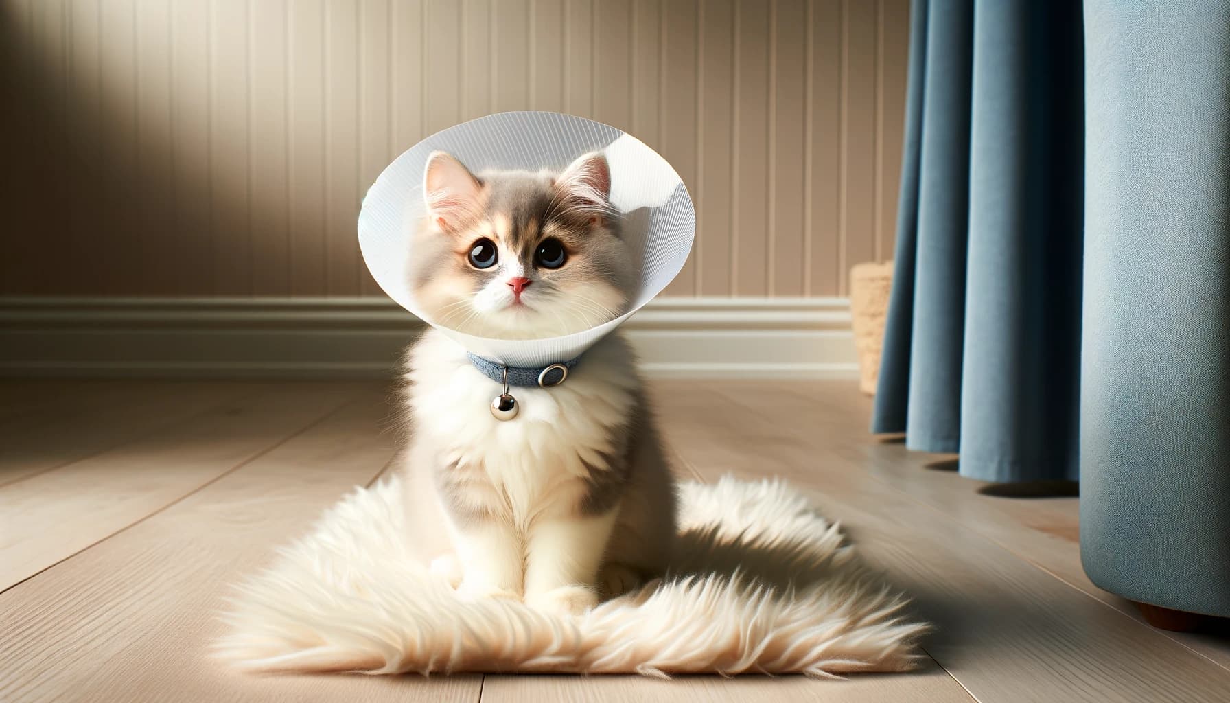 En katt som har på sig en tratt efter att ha varit hos veterinären och kunnat fått operationen den behövde tack vare sin omfattande kattförsäkring.